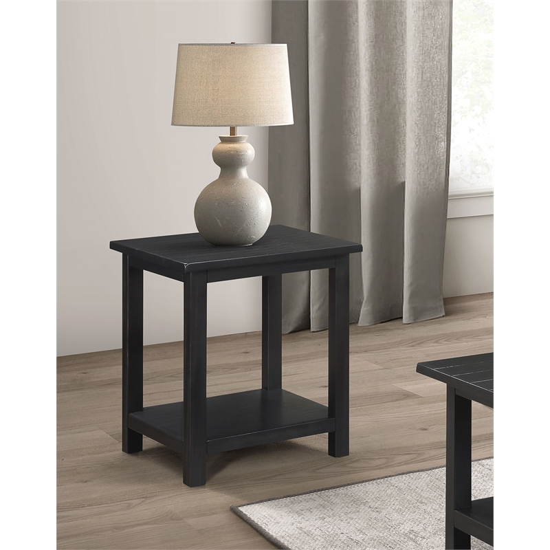 Pemberly Row Square Wood End Table with Shelf in Distressed Java