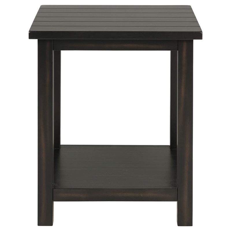 Pemberly Row Square Wood End Table with Shelf in Distressed Java