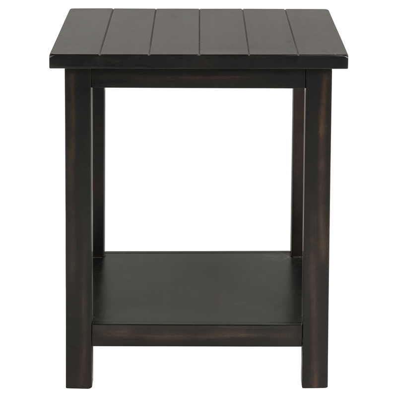 Pemberly Row Square Wood End Table with Shelf in Distressed Java