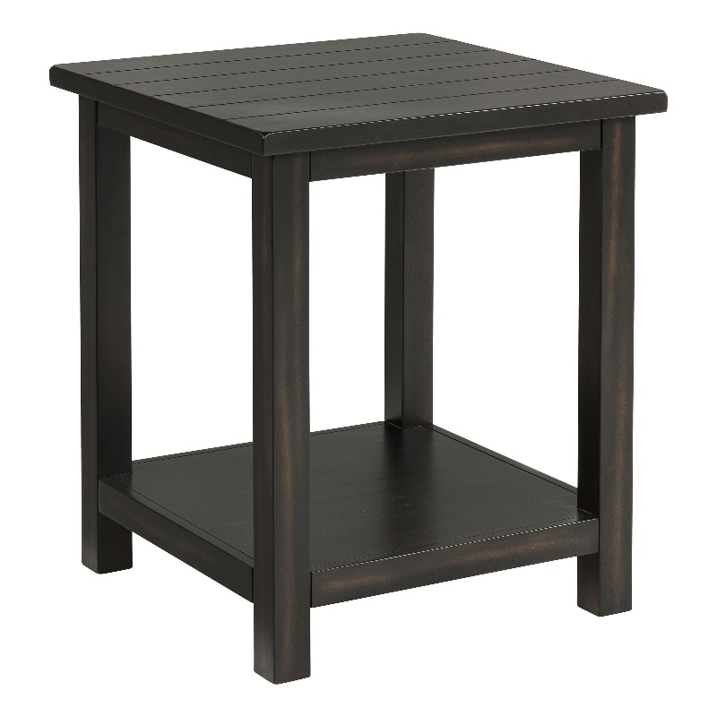 Pemberly Row Square Wood End Table with Shelf in Distressed Java