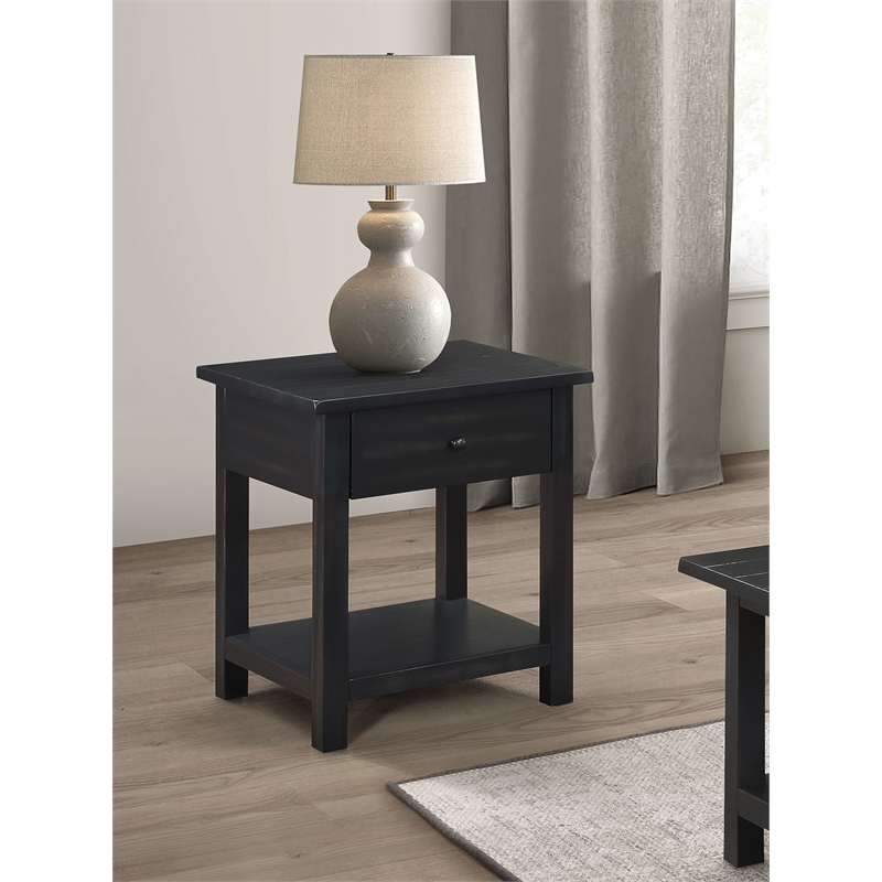 Pemberly Row 1-drawer Wood End Table with Shelf in Distressed Java