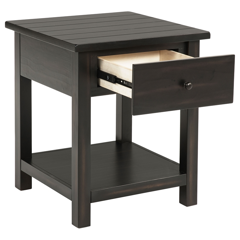 Pemberly Row 1-drawer Wood End Table with Shelf in Distressed Java