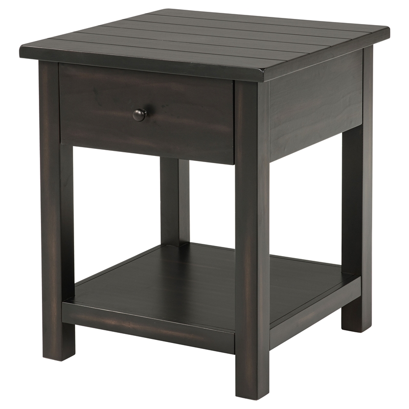 Pemberly Row 1-drawer Wood End Table with Shelf in Distressed Java