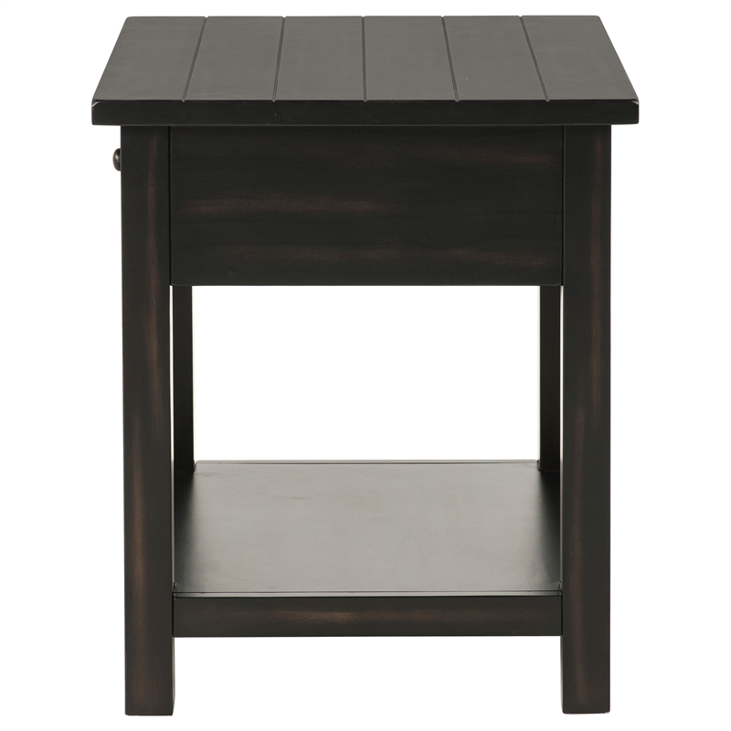 Pemberly Row 1-drawer Wood End Table with Shelf in Distressed Java