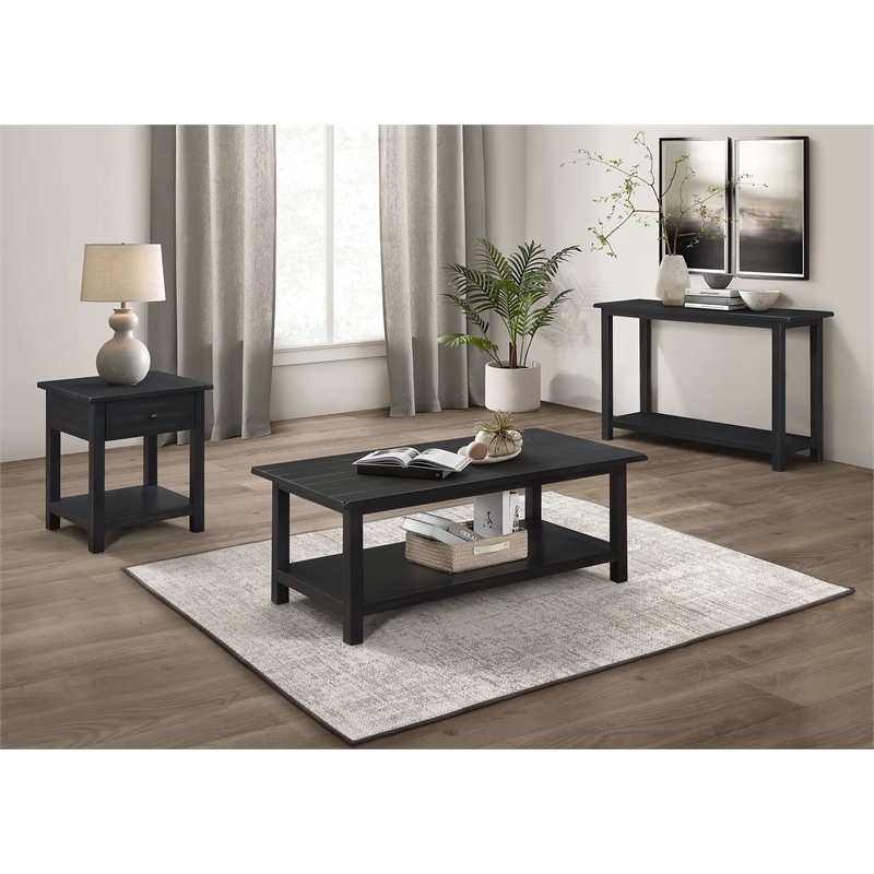 Pemberly Row 1-drawer Wood End Table with Shelf in Distressed Java