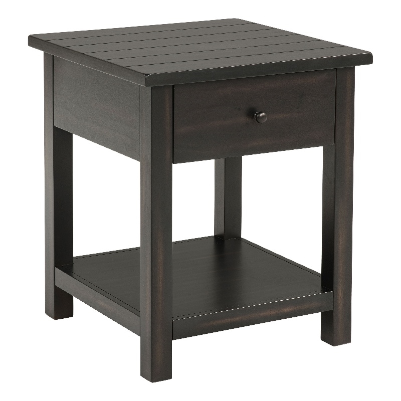 Pemberly Row 1-drawer Wood End Table with Shelf in Distressed Java