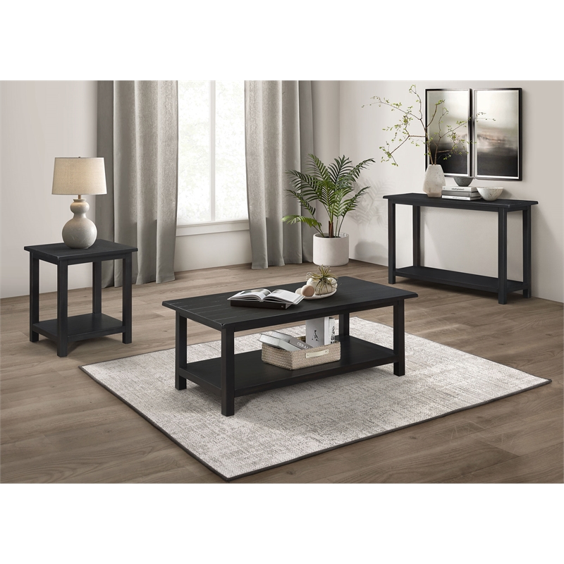 Pemberly Row Rectangular Wood Coffee Table with Shelf in Distressed Java