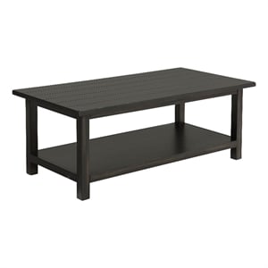 Pemberly Row Rectangular Wood Coffee Table with Shelf in Distressed Java
