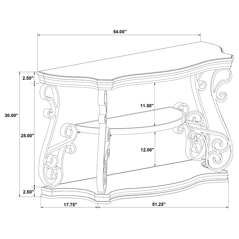Pemberly Row Scrollwork Entryway Sofa Console Table in Deep Merlot