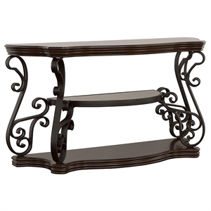 Pemberly Row Scrollwork Entryway Sofa Console Table in Deep Merlot