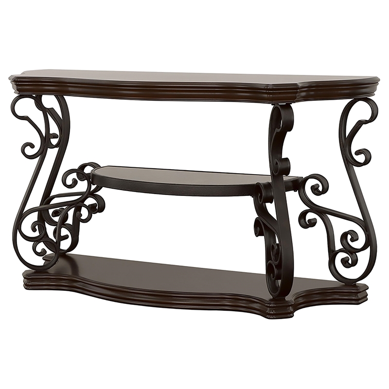 Pemberly Row Scrollwork Entryway Sofa Console Table in Deep Merlot