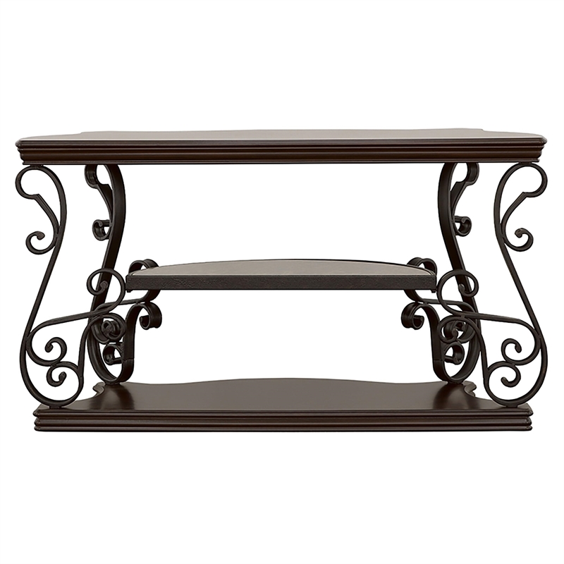 Pemberly Row Scrollwork Entryway Sofa Console Table in Deep Merlot