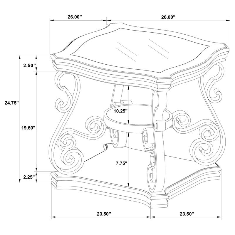 Pemberly Row 1-shelf Glass Top Rectangular End Table in Deep Merlot
