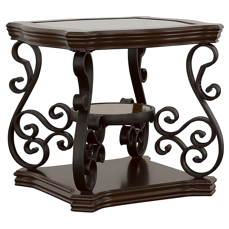 Pemberly Row 1-shelf Glass Top Rectangular End Table in Deep Merlot