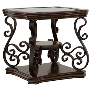Pemberly Row 1-shelf Glass Top Rectangular End Table in Deep Merlot