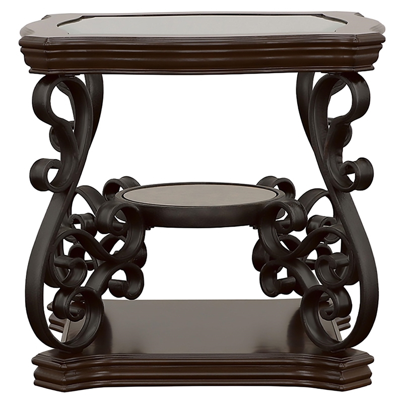 Pemberly Row 1-shelf Glass Top Rectangular End Table in Deep Merlot