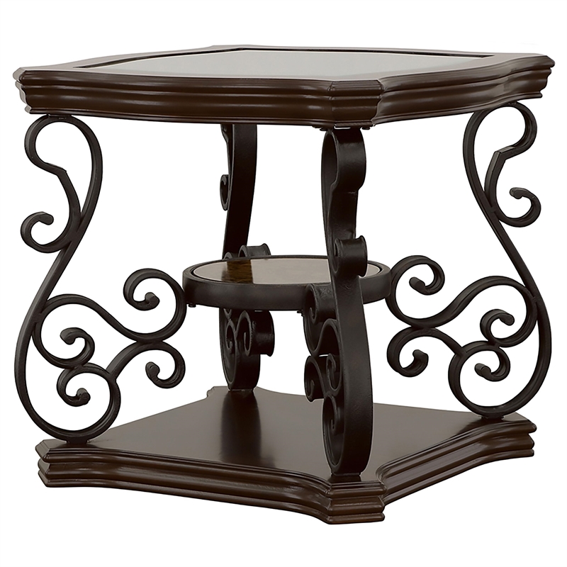 Pemberly Row 1-shelf Glass Top Rectangular End Table in Deep Merlot