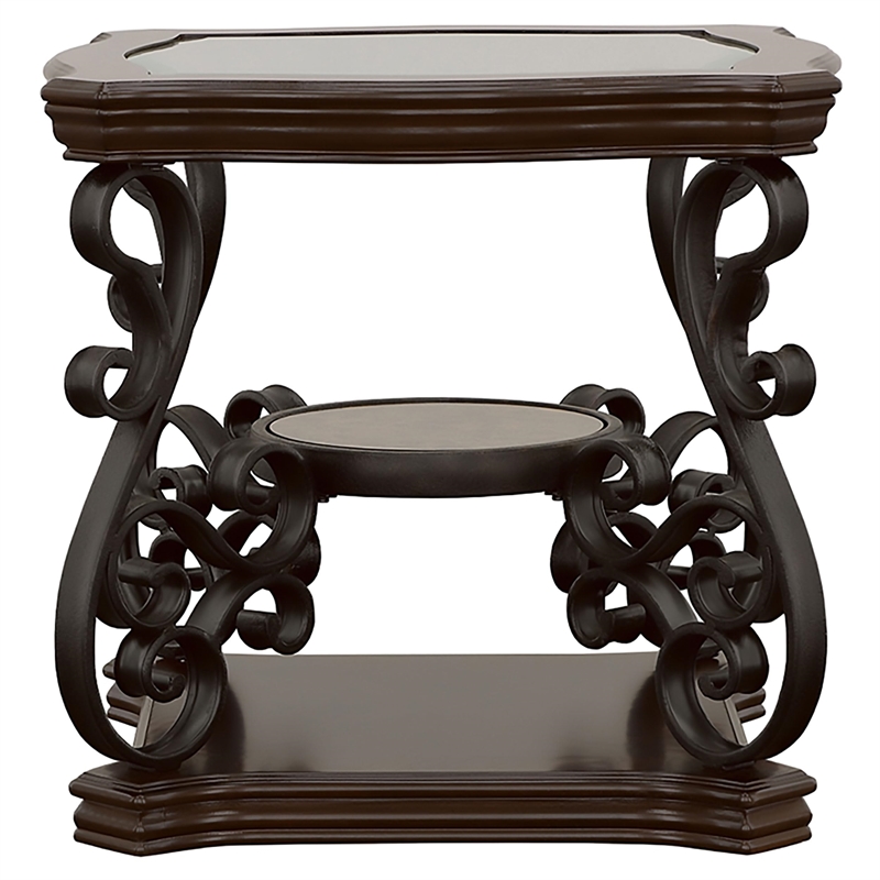 Pemberly Row 1-shelf Glass Top Rectangular End Table in Deep Merlot