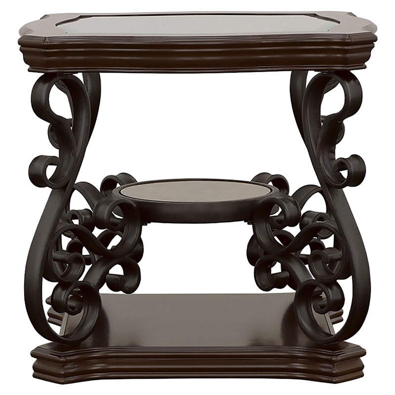 Pemberly Row 1-shelf Glass Top Rectangular End Table in Deep Merlot