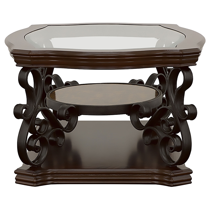 Pemberly Row 3-piece Glass Top Coffee and End Table Set in Dark Merlot