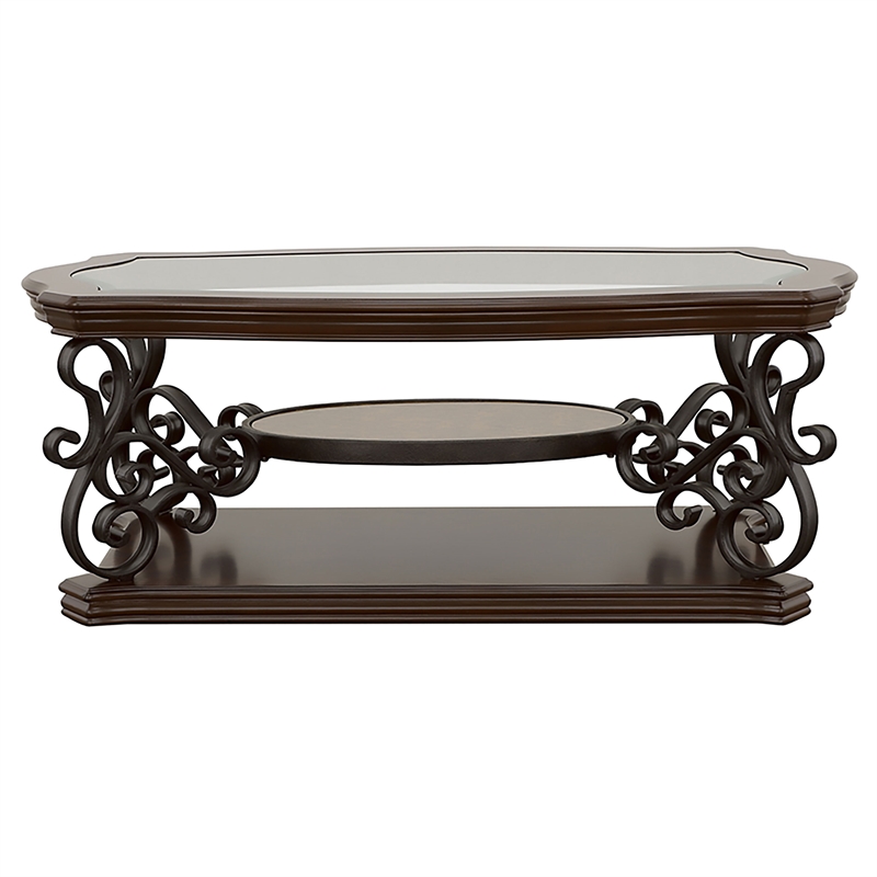 Pemberly Row 2-piece Glass Top Coffee and End Table Set in Dark Merlot