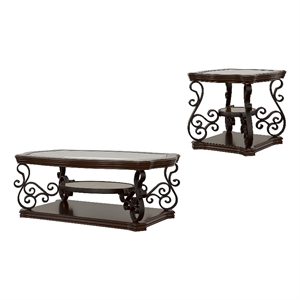 Pemberly Row 2-piece Glass Top Coffee and End Table Set in Dark Merlot