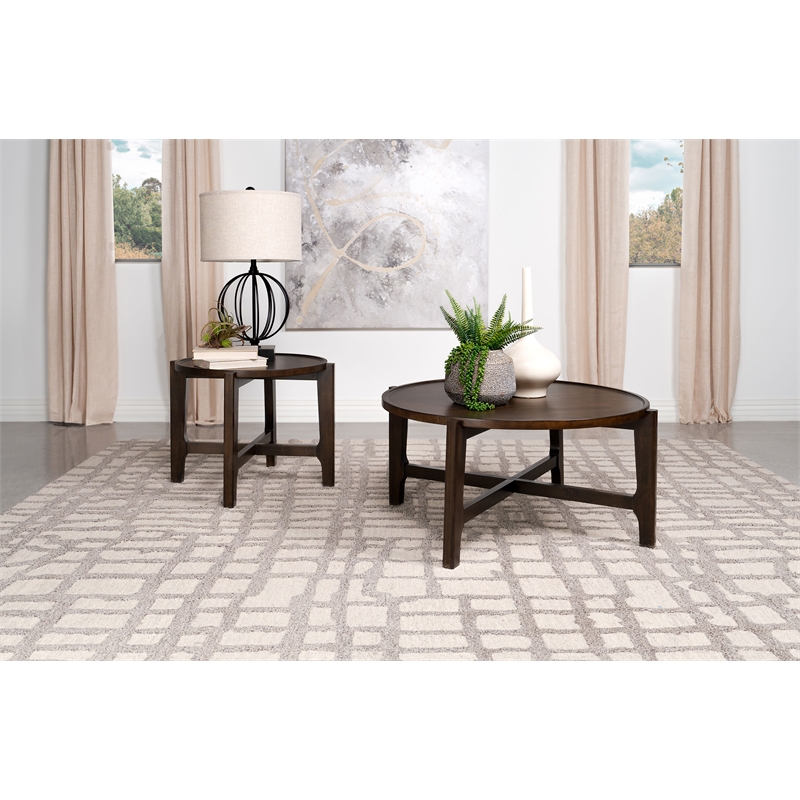 Pemberly Row 2-piece Solid Wood Coffee and End Table Set in Dark Brown