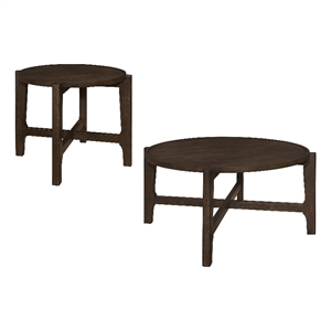 Pemberly Row 2-piece Solid Wood Coffee and End Table Set in Dark Brown