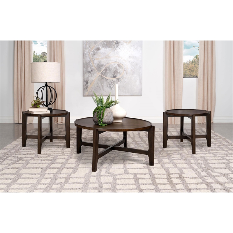 Pemberly Row 3-piece Solid Wood Coffee and End Table Set in Dark Brown