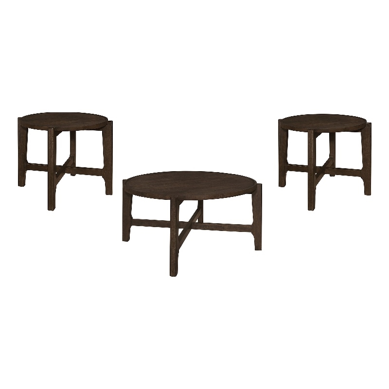 Pemberly Row 3-piece Solid Wood Coffee and End Table Set in Dark Brown