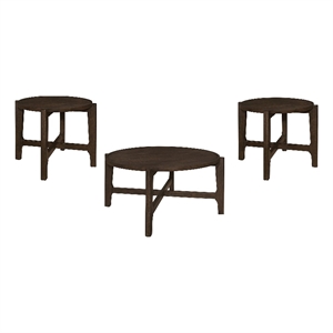Pemberly Row 3-piece Solid Wood Coffee and End Table Set in Dark Brown