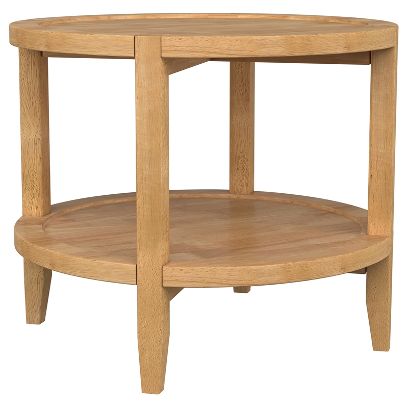 Pemberly Row 2-piece Round Rubberwood Coffee and End Table Set in Maple
