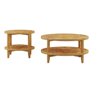 Pemberly Row 2-piece Round Rubberwood Coffee and End Table Set in Maple