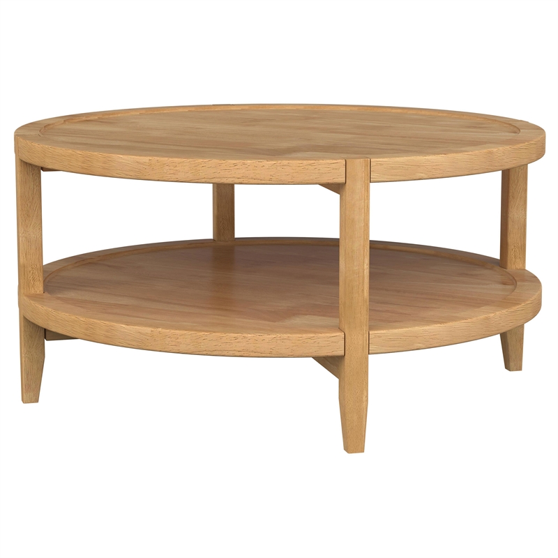 Pemberly Row 3-piece Round Rubberwood Coffee and End Table Set in Maple