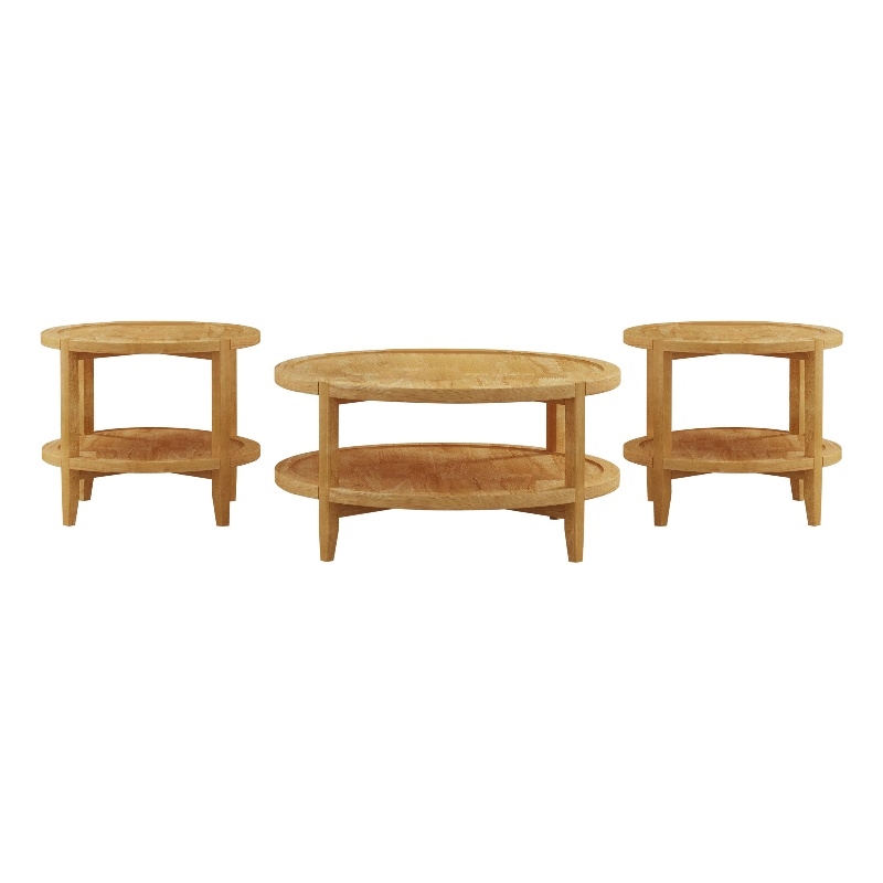 Pemberly Row 3-piece Round Rubberwood Coffee and End Table Set in Maple
