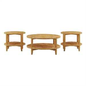 Pemberly Row 3-piece Round Rubberwood Coffee and End Table Set in Maple
