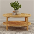 Pemberly Row Round Solid Wood Coffee Table with Lower Shelf in Maple Brown