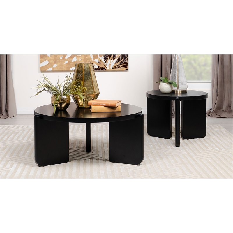 Pemberly Row 2-piece Solid Wood Coffee and End Table Set in Black
