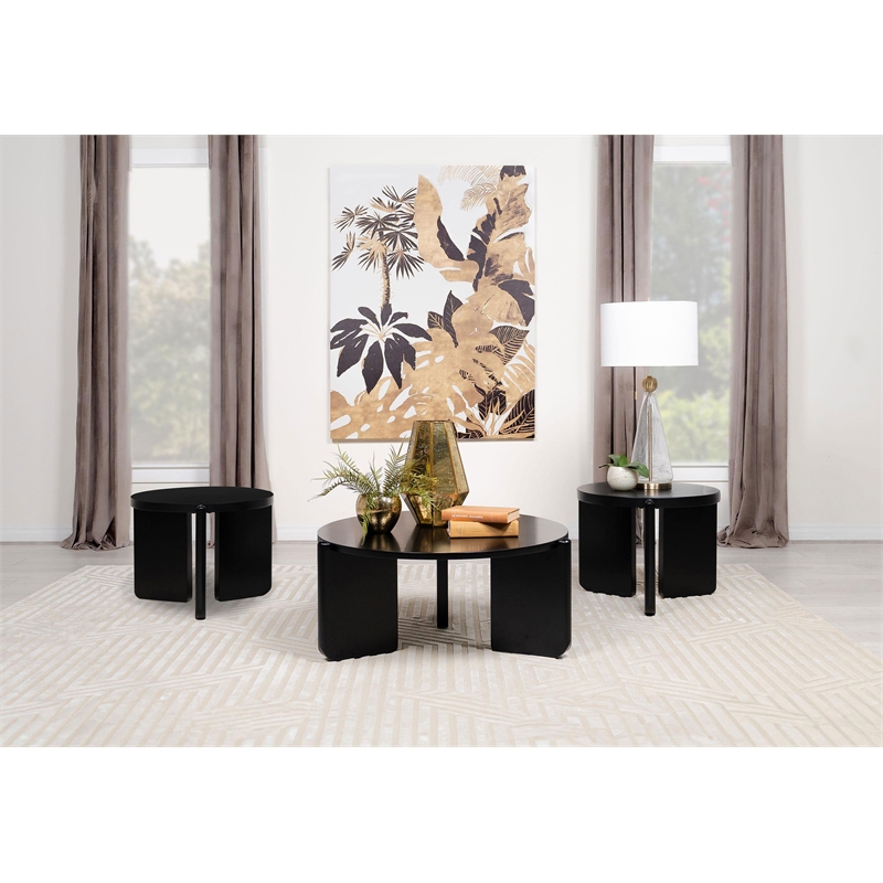 Pemberly Row 3-piece Solid Wood Coffee and End Table Set in Black