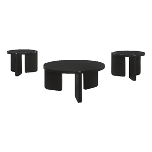 Pemberly Row 3-piece Solid Wood Coffee and End Table Set in Black