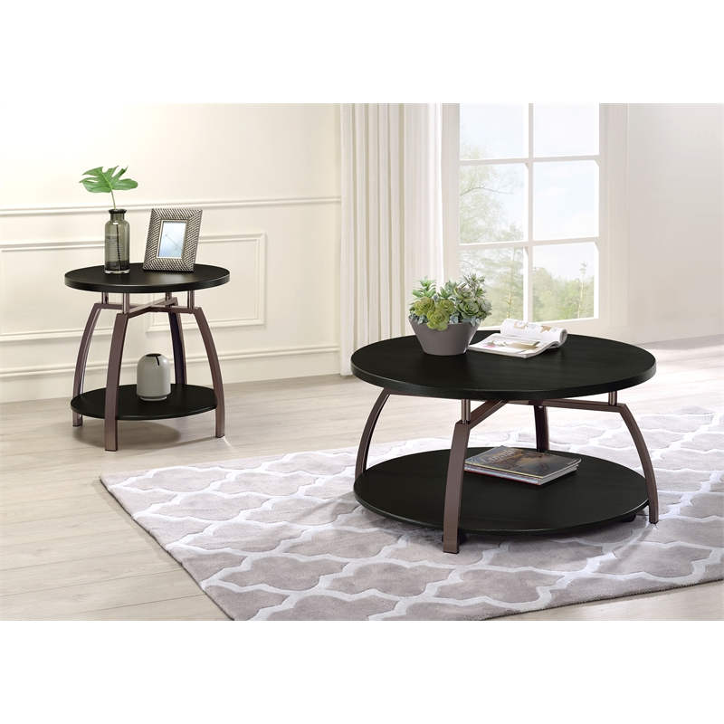 Pemberly Row 2-piece Round Coffee and End Table Set in Dark Charcoal