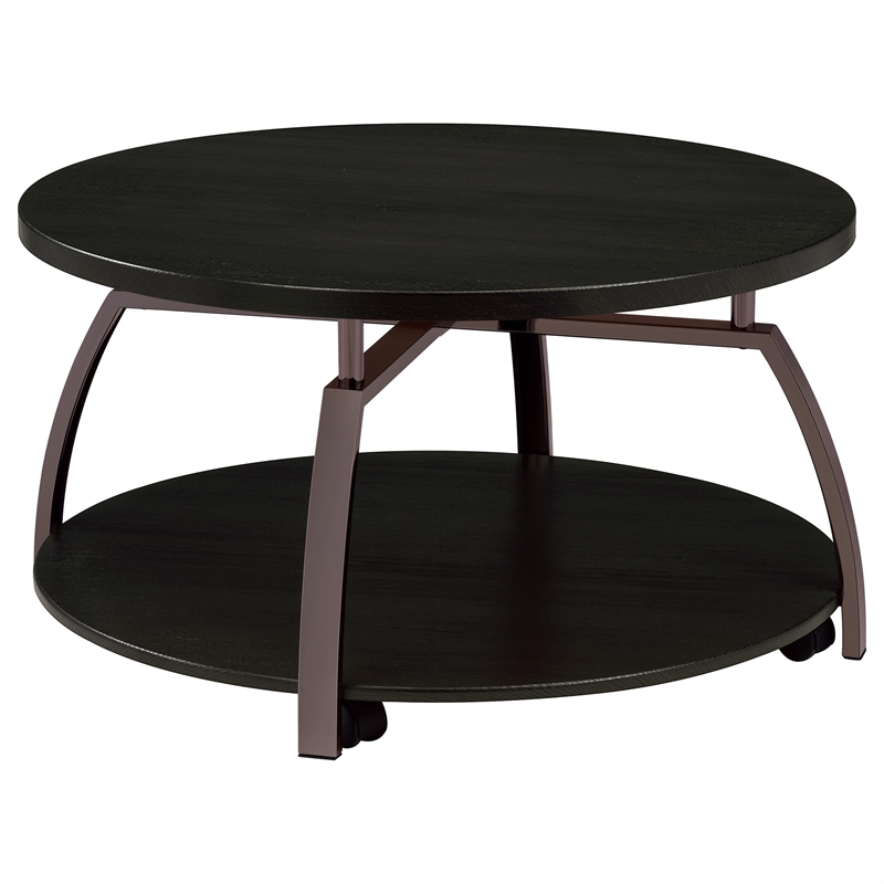 Pemberly Row 2-piece Round Coffee and End Table Set in Dark Charcoal