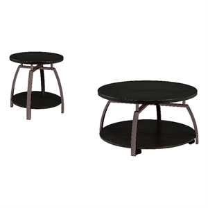 Pemberly Row 2-piece Round Coffee and End Table Set in Dark Charcoal