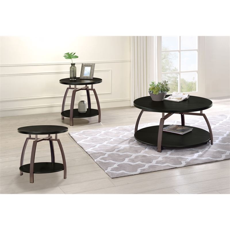 Pemberly Row 3-piece Round Coffee and End Table Set in Dark Charcoal