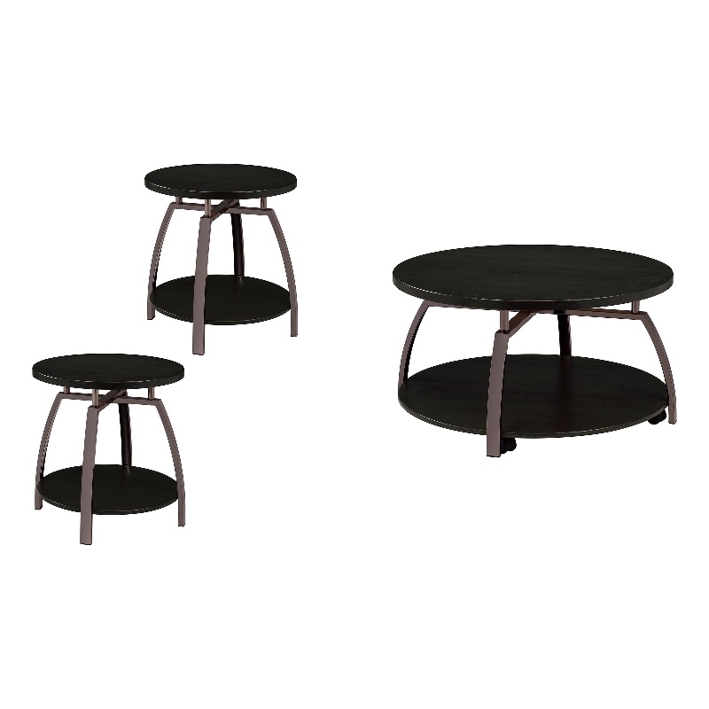 Pemberly Row 3-piece Round Coffee and End Table Set in Dark Charcoal