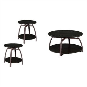 Pemberly Row 3-piece Round Coffee and End Table Set in Dark Charcoal