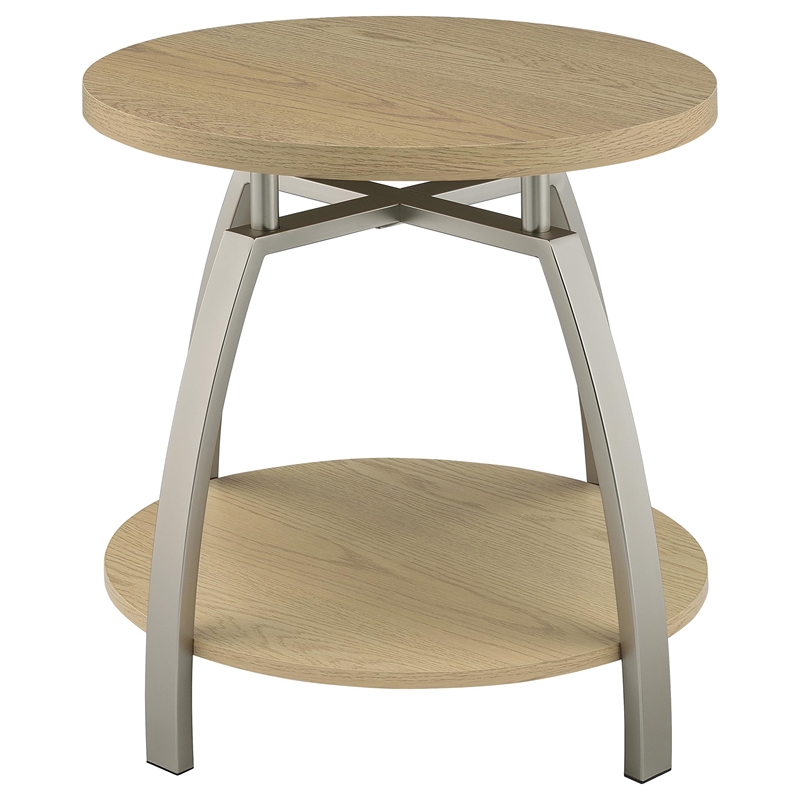 Pemberly Row Round Engineered Wood Top Side End Table in Brown