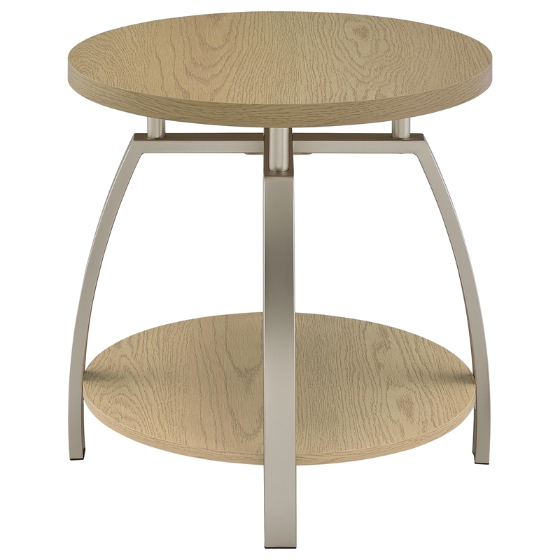 Pemberly Row Round Engineered Wood Top Side End Table in Brown