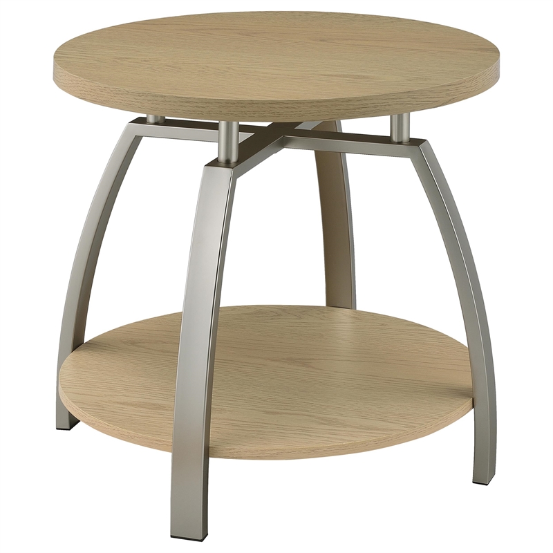 Pemberly Row Round Engineered Wood Top Side End Table in Brown