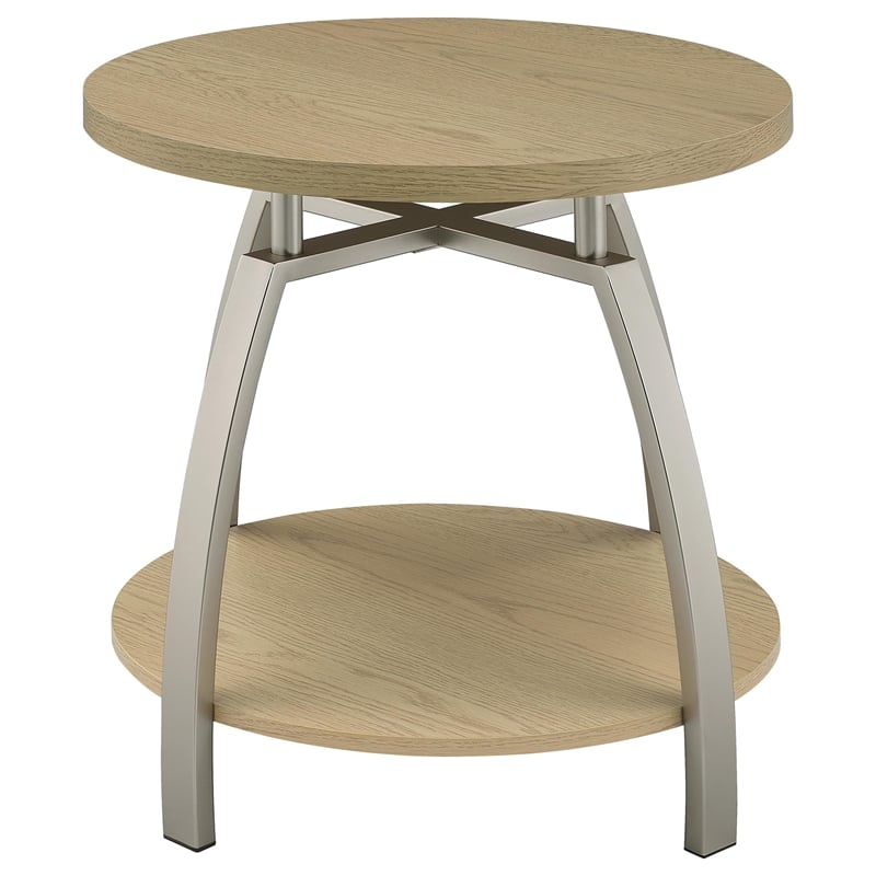 Pemberly Row Round Engineered Wood Top Side End Table in Brown